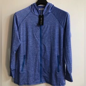 In’voland women’s hoodie stretch zip up two side zip pockets thumbhole blue.16W